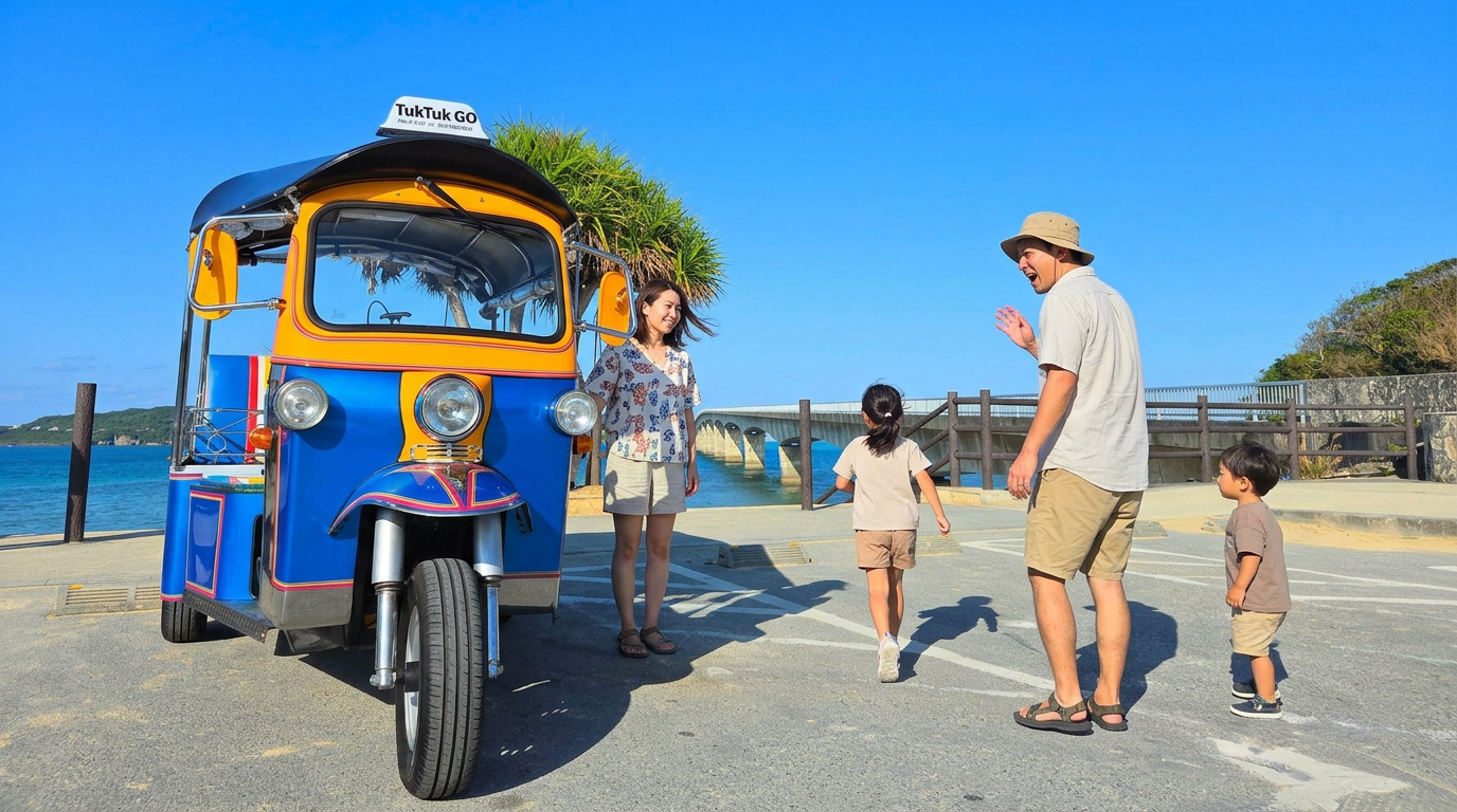 沖縄北部 古宇利大橋 海沿いトゥクトゥクドライブ